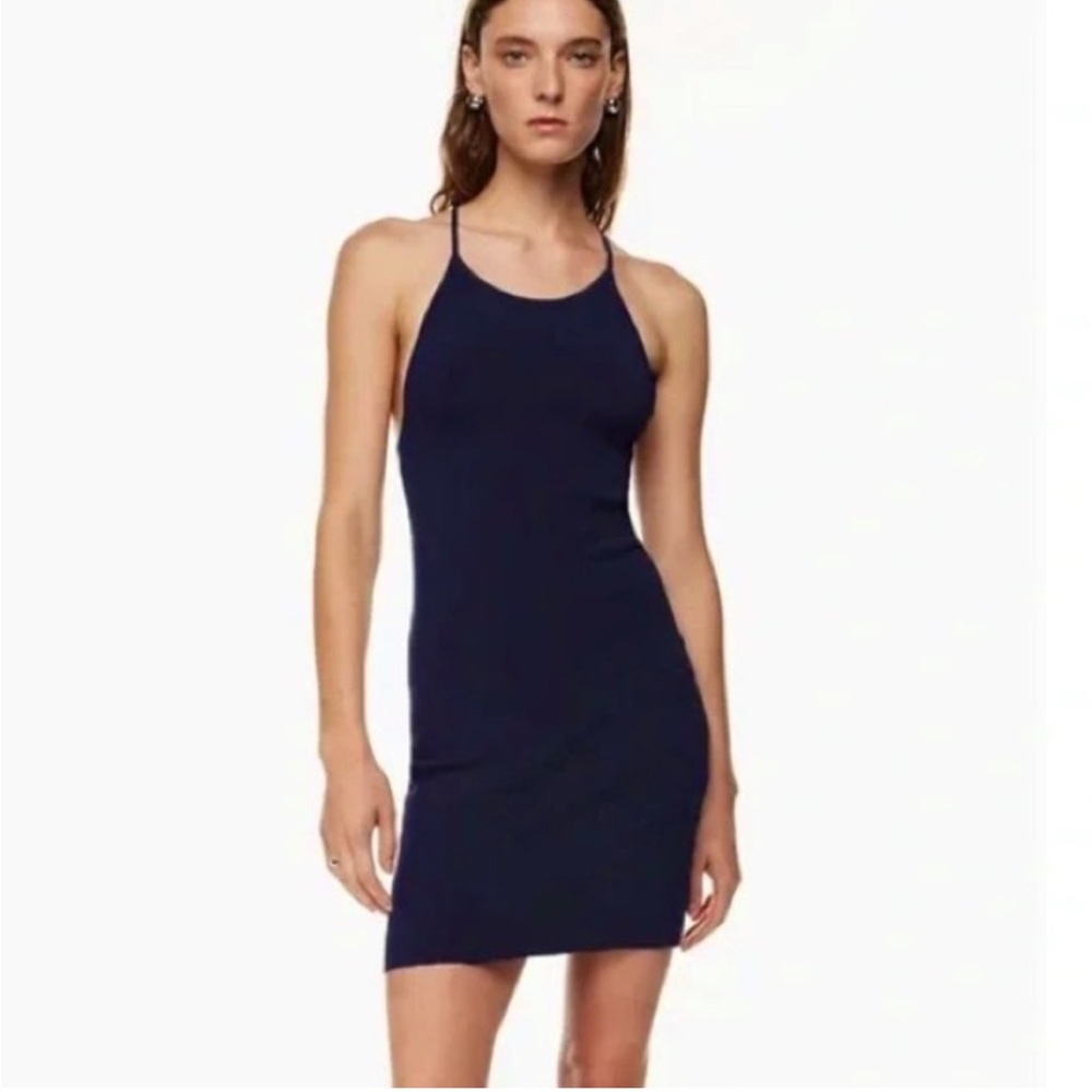 Aritzia Babaton Anderson Sculpt Knit Halter Mini Dress Navy Blue size Small